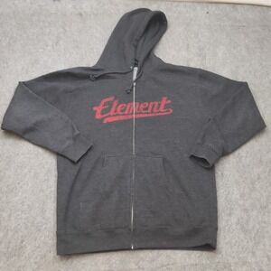 VINTAGE Element Sweater Mens Medium Gray Red Skating Hooded Sweatshirt Zip Up